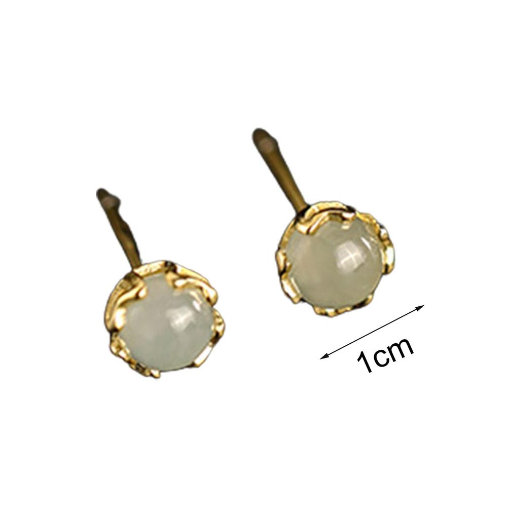 Generic 1 Pair Ear Studs Shiny Imitation Jade Inlay Ear Decoration Fashion Jewelry Piercing Studs Earring  Women Jewelry Gift