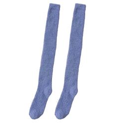 Generic 1 Pair Japanese Style Thickened Coral Fleece Solid Color Thigh Stockings Autumn Winter Women Warm Over Knee Socks