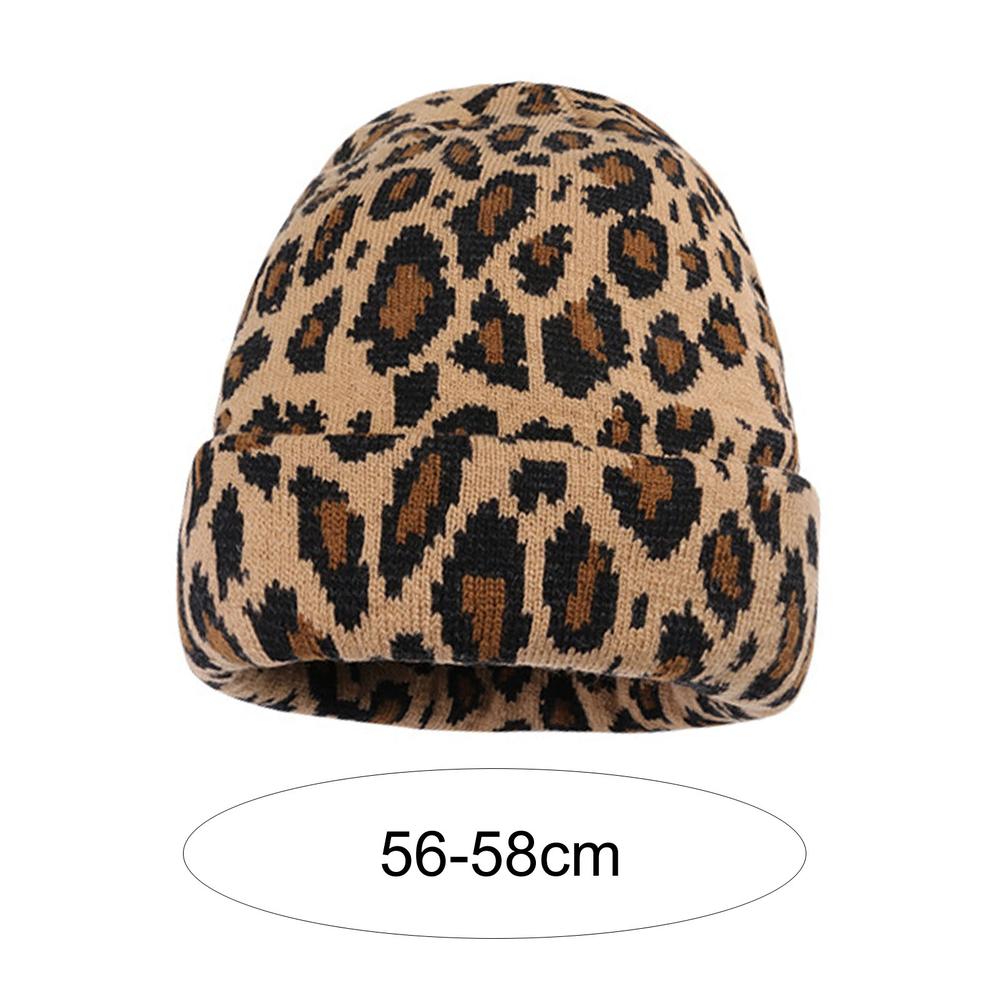 Generic Hemming Brimless Thickened Korean Style Winter Hat Women Leopard Pattern Riding Knitted Beanie Hat