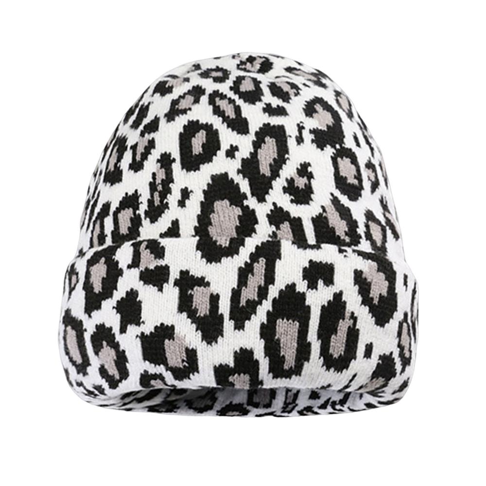 Generic Hemming Brimless Thickened Korean Style Winter Hat Women Leopard Pattern Riding Knitted Beanie Hat
