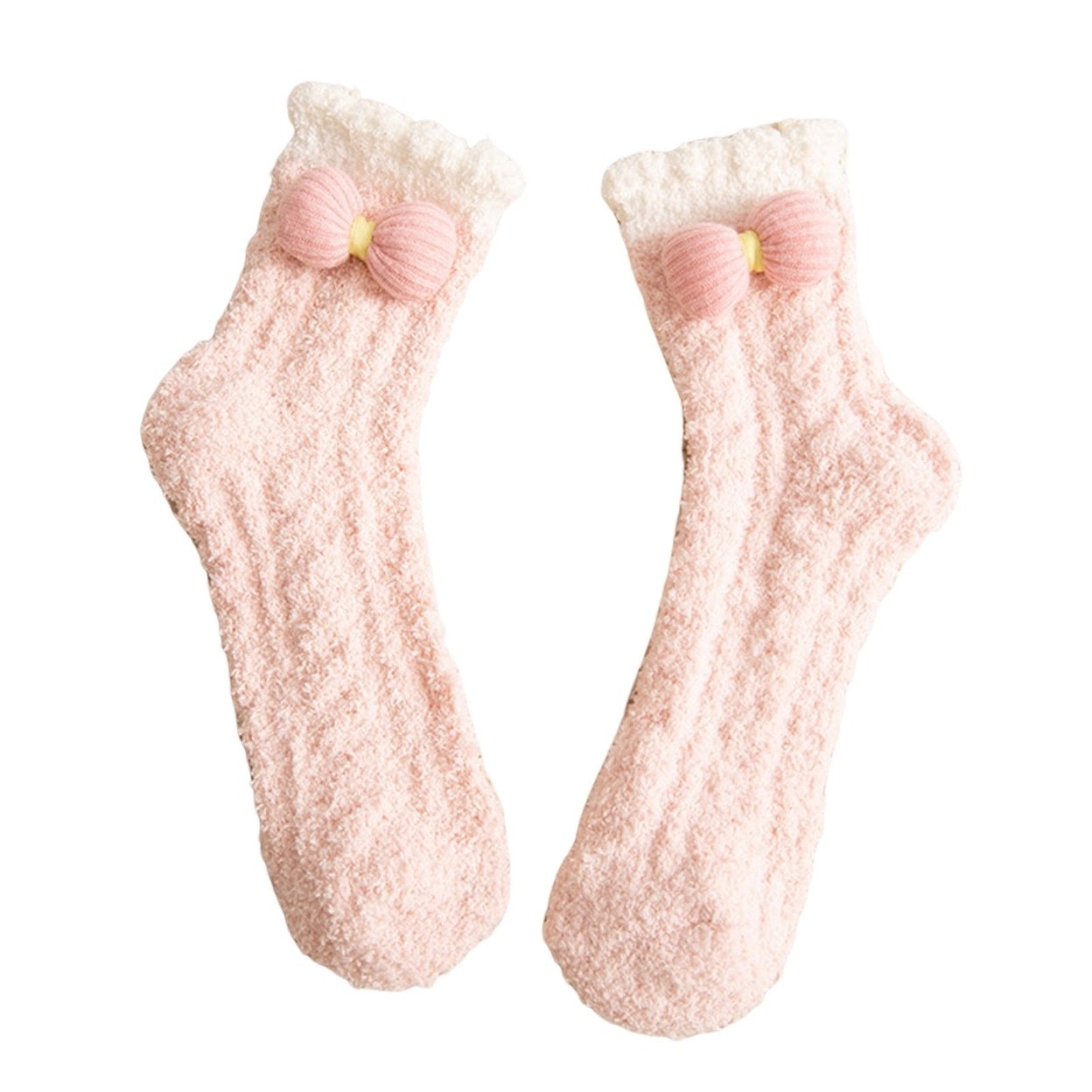 Generic 1 Pair Women Floor Socks Cartoon Rabbit Green Tree Coral Fleece Thicken Middle Tube Sleeping Socks for Daily Wear
