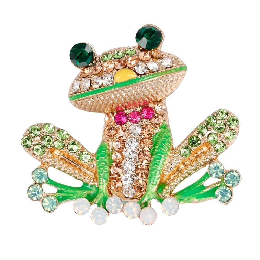 Generic Cute Women Rhinestone Inlaid Frog Enamel Animal Brooch Shirt Collar Badge Decor