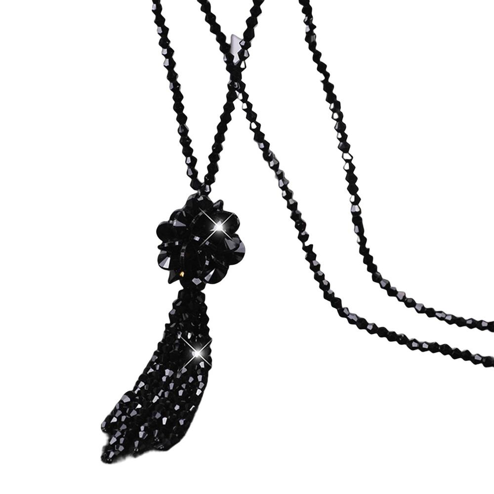 Generic Faux Crystal Necklace Knotted Beaded Long Tassel Shiny All Match Good Gloss Women Long Pendant Sweater Necklace Jewelry