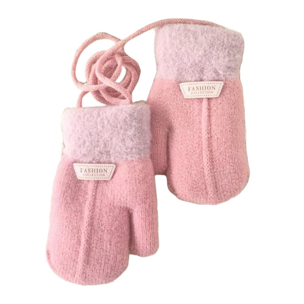 Generic 1 Pair Hanging Rope Halter Thickened Fleece Lining Winter Gloves Letter Logo Solid Color Baby Knitting Mittens