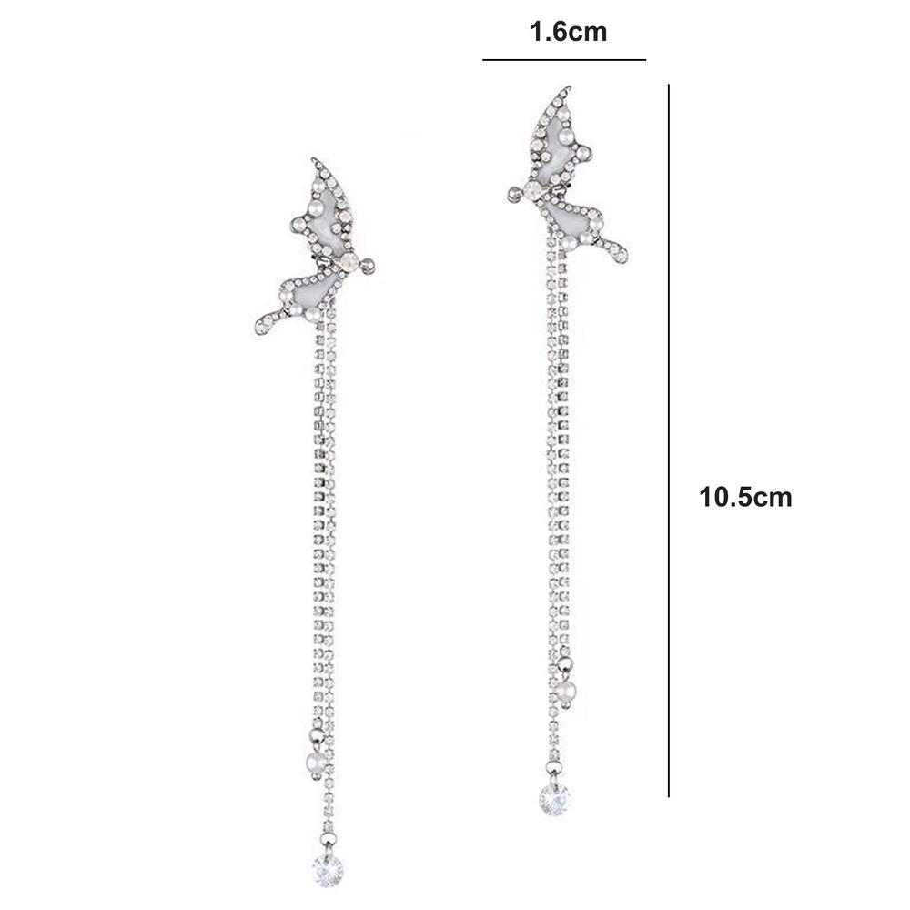 Generic 1 Pair Ear Cuffs Non-Piercing Long Tassels Faux Pearls Elegant Fairy Rhinestone Butterflies Cartilage Clip Earrings