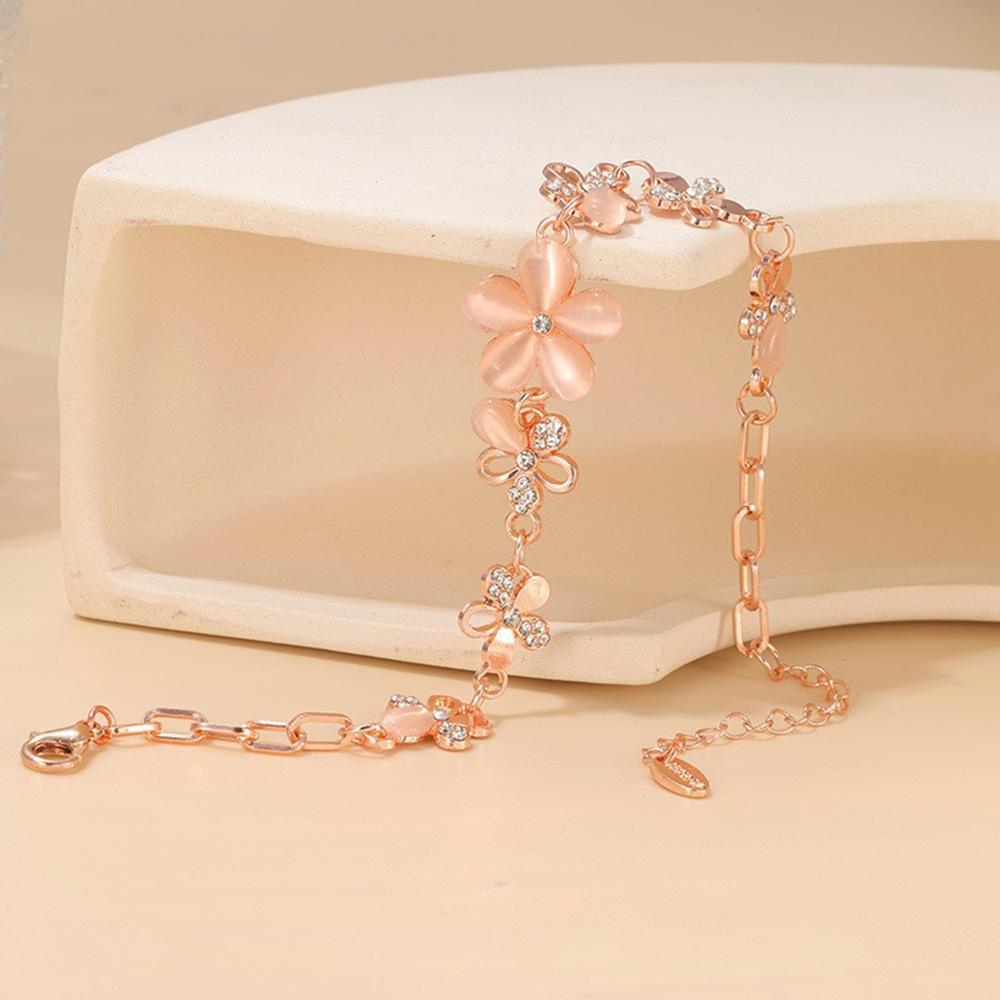Generic Women Elegant Hollow Shining Rhinestone Flower Decor Bracelet Adjustable Length Girl Wristband Birthday Gift