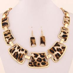 Generic 1 Set Statement Necklace Exaggerated Big Luxury Elegant Retro Leopard Women Hook Earrings Kit Fashion Jewelry