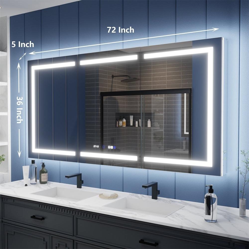 allsumhome Illusion-B 72" x 36" LED Lighted Inset Mirrored Medicine Cabinet with Magnifiers Front and Back Light