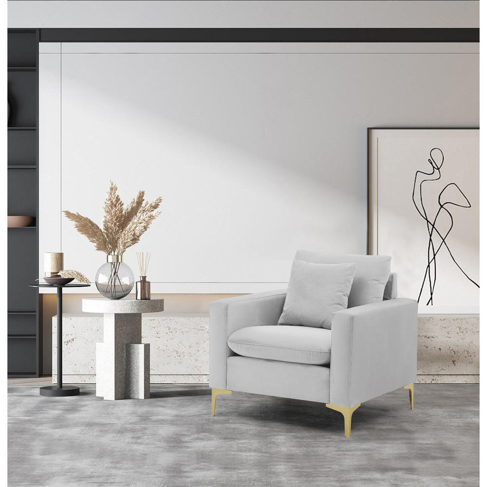 Iconic Home Roxi Club Chair Velvet Upholstered Loose Back Design Gold Tone Metal Y-Legs with Decorative Pillow