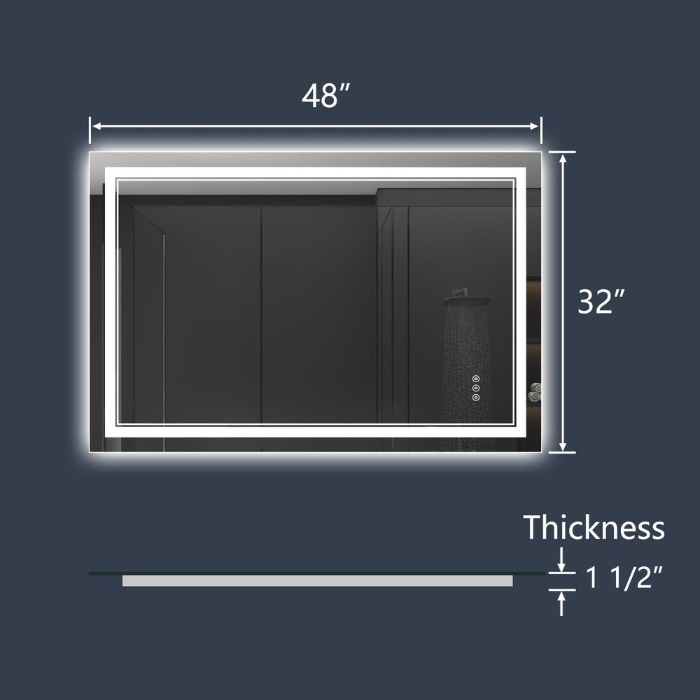 ExBriteUSA Linea 84" W x 32" H LED Heated Bathroom MirrorAnti FogDimmableFront-Lighted and Backlit Tempered Glass