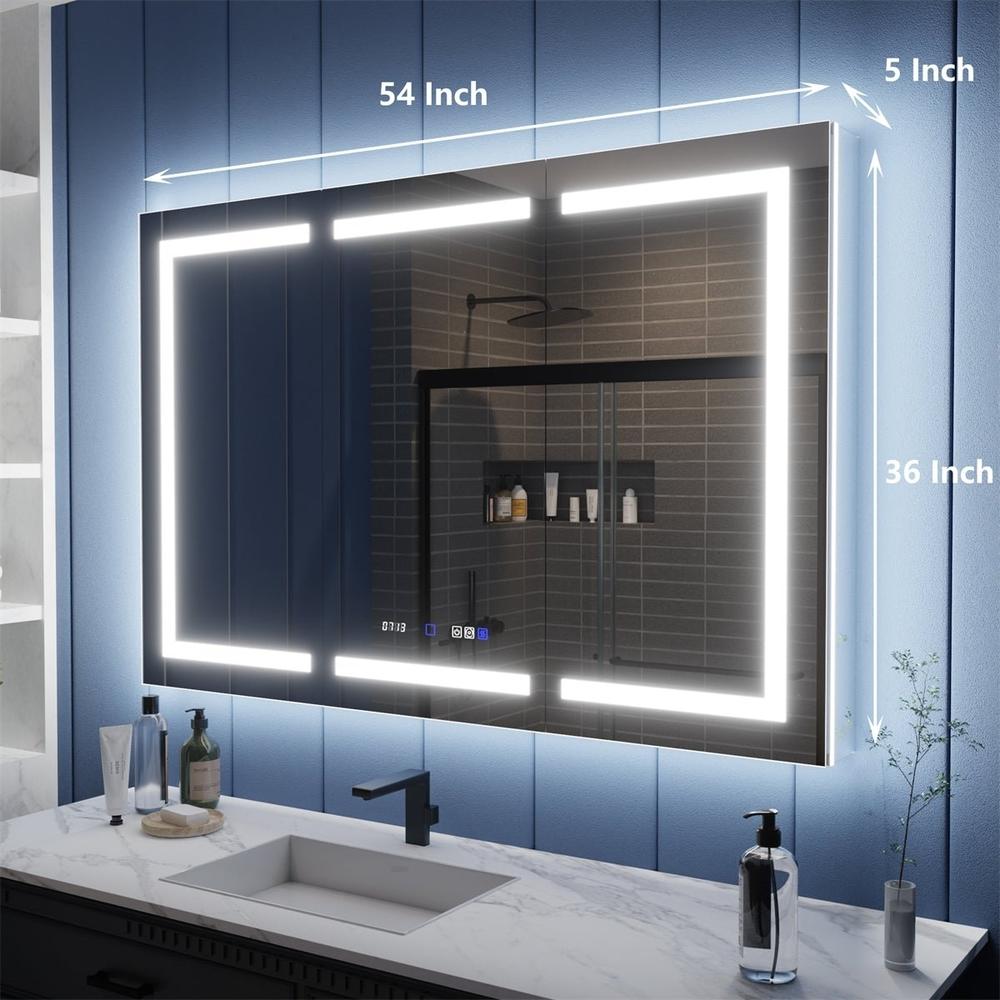 allsumhome Illusion-B 54" x 36" LED Lighted Inset Mirrored Medicine Cabinet with Magnifiers Front and Back Light