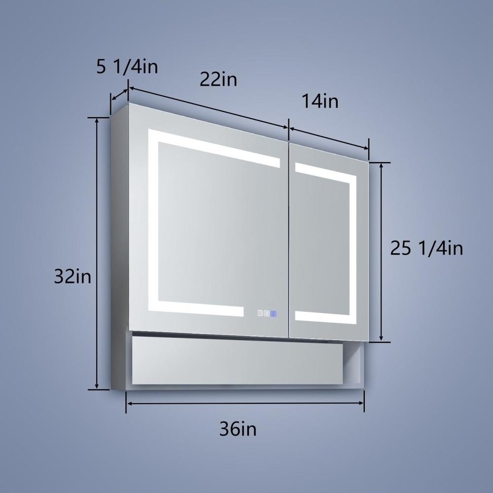 allsumhome Ample 36" W x 32" H Surface or Recessed Mount Led Light Medicine Cabinet with Mirror