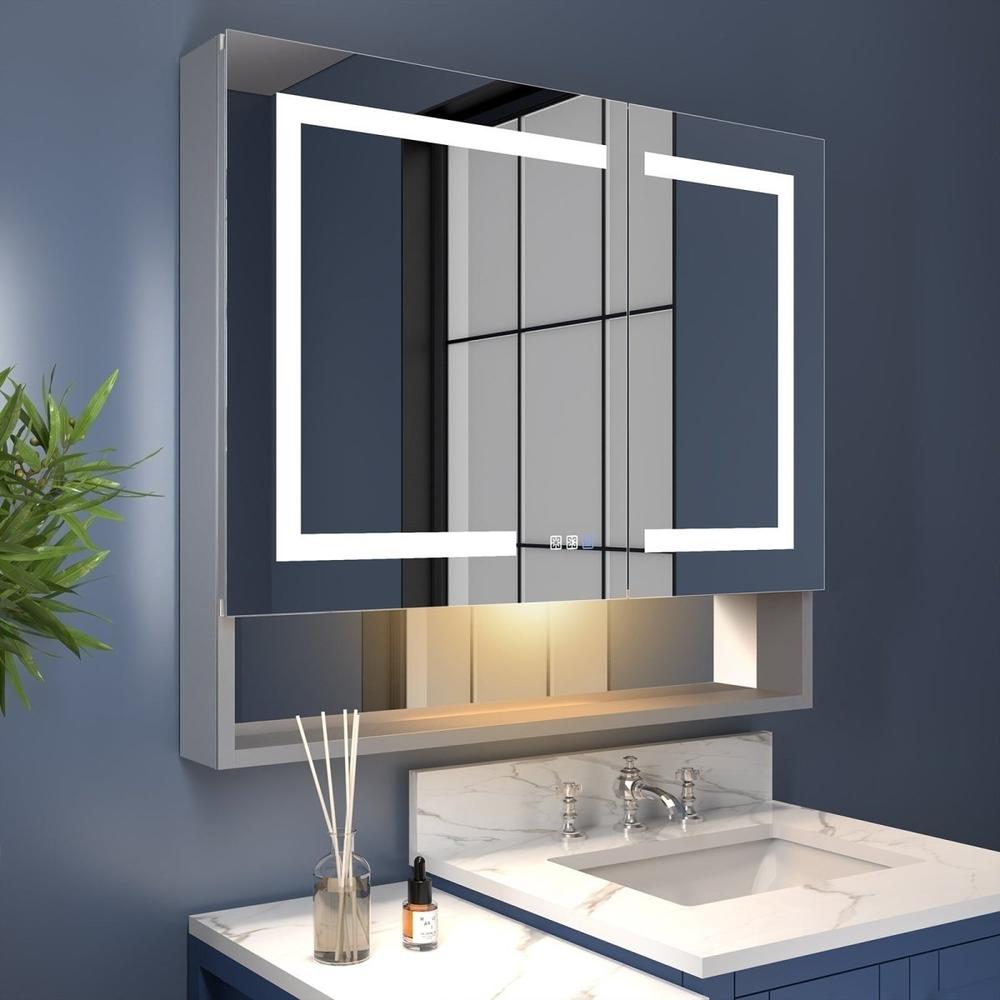 allsumhome Ample 36" W x 32" H Surface or Recessed Mount Led Light Medicine Cabinet with Mirror