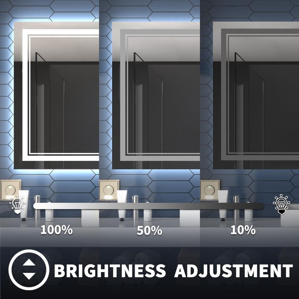 ExBriteUSA Linea 84" W x 40" H LED Heated Bathroom MirrorAnti FogDimmableFront-Lighted and Backlit Tempered Glass