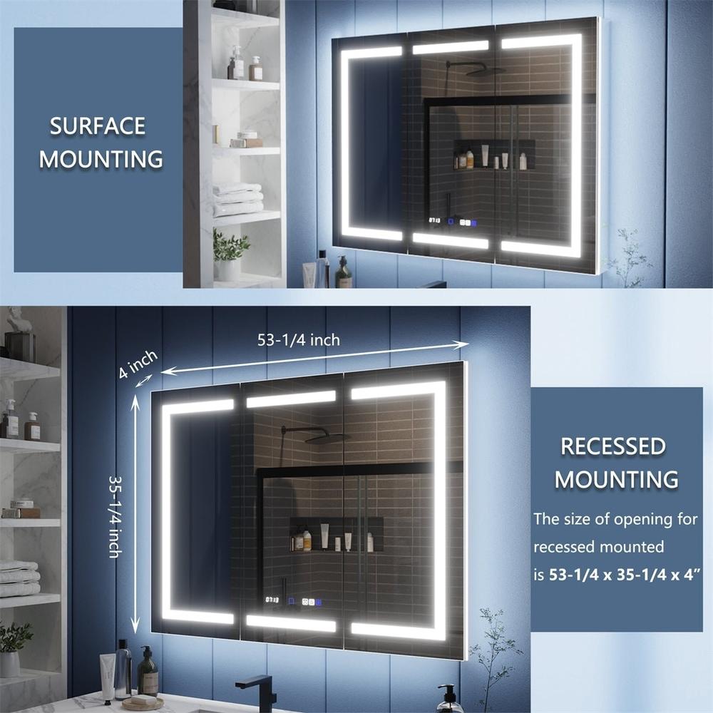 allsumhome Illusion-B 54" x 36" LED Lighted Inset Mirrored Medicine Cabinet with Magnifiers Front and Back Light