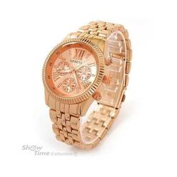 Ash Rose Gold 3D Roman Hours Large Bracelet Boyfriend Style Geneva Womens Wrist Watch