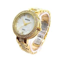 RNY Gold Geneva Bold Case Rhinestones Bezel Bracelet Womens Quartz Watch