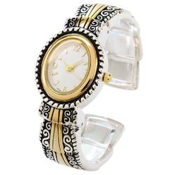 ANT 2Tone Metal Western Style Decorated Oval Face Womens Bangle Cuff Watch