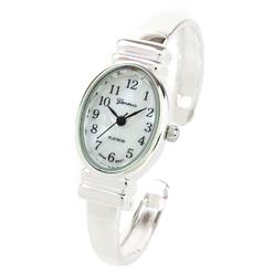 ANT Silver Small Size Oval Face Metal Band Geneva Womens Bangle Cuff Watch