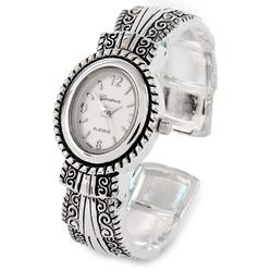 ANT Silver Metal Western Style Decorated Oval Face Womens Bangle Cuff Watch