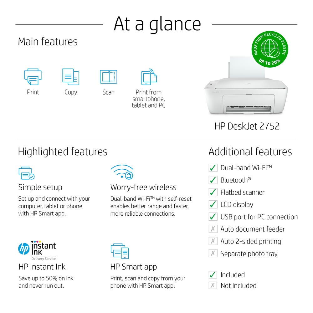 HP Wireless All in One Color Inkjet Printer Instant Ink Ready