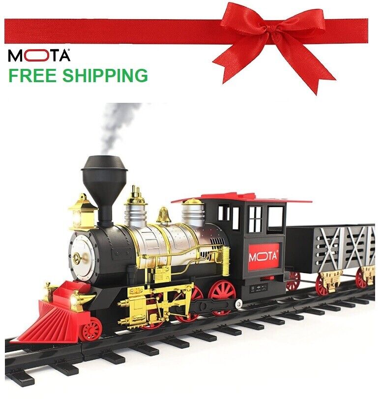 MOTA Christmas Holiday Classic Train Set Steam Locomotive Engine Smoke Lights Sounds