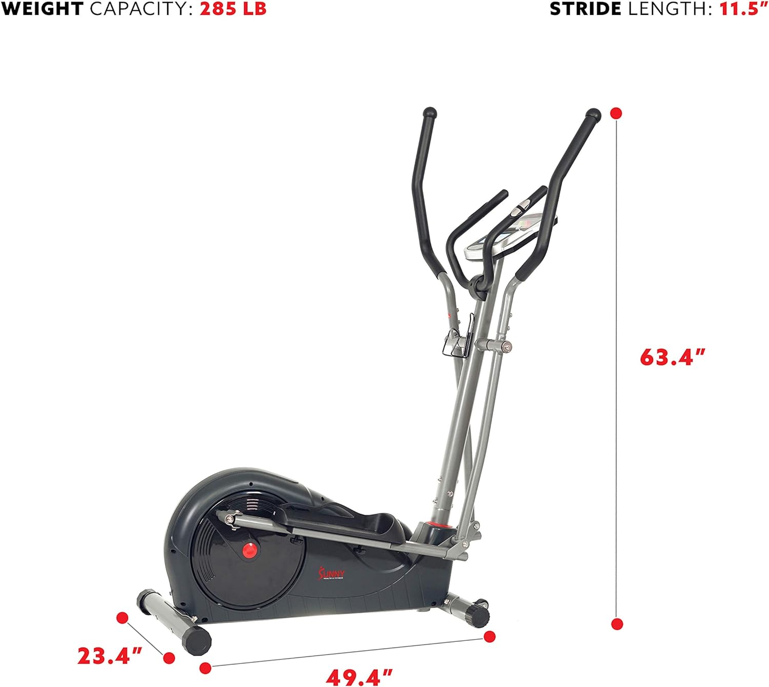 Sunny Health & Fitness Magnetic Elliptical Trainer Machine w/Device Holder, Programmable Monitor and Heart Rate Monitoring,