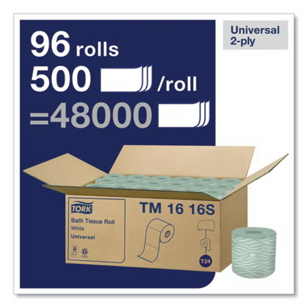 Tork (Price/CT)Tork TM1616S Universal Bath Tissue, Septic Safe, 2-Ply, White, 500 Sheets/Roll, 96 Rolls/Carton