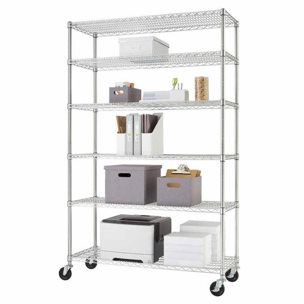 Trinity Home Entertainment trinity ecostorage 6-tier nsf wire shelving rack with wheels, 48 by 18 by 72-inch, chrome