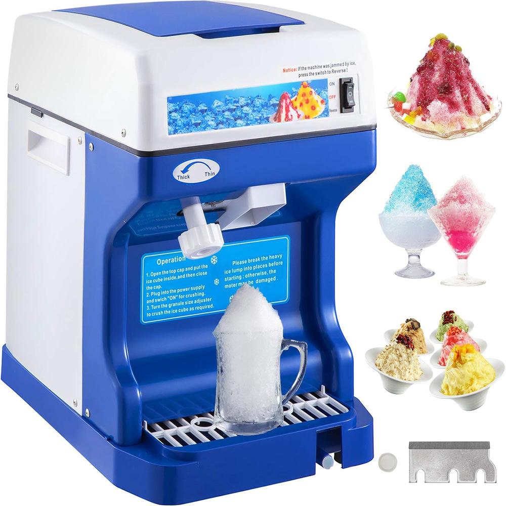 VEVOR 110V Electric Shaved Ice Crusher, 250W Snow Cone Maker Tabletop w/Adjustable Ice Texture, Ice Shaving Machine 265LBs/hr for Hom