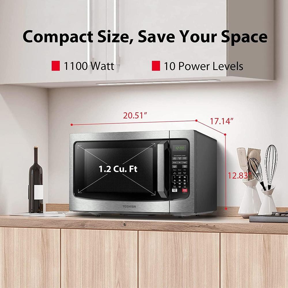 Toshiba Microwave Oven with Smart Sensor, Easy Clean Interior, ECO Mode and Sound On/Off, 1.2 Cu Ft, Stainless Steel