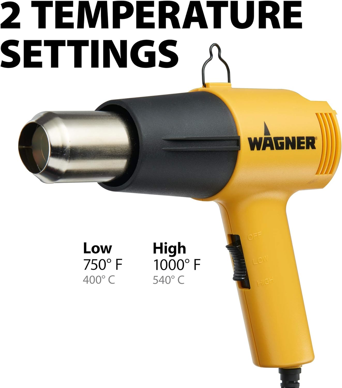 Wagner Heat Gun Kit Wagner Spraytech 2417344 HT1000 With 3 Nozzles Included, 2 Temp Settings 750ᵒF & 1000ᵒF, Great for Shrink Wrap,