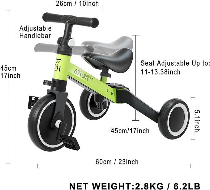 67i Tricycles for 2 Year Olds Toddler Tricycle 3 in 1 Tricycles Kids Trikes for Toddler Bike 3 Wheel Convert 2 Wheel with