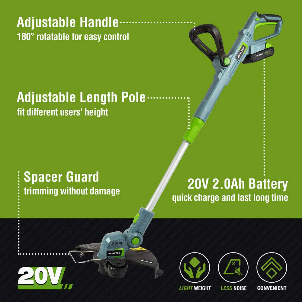 GCP Products 20V Electric Cordless String Trimmer Edge Weed Eater Lawn W/Trimmer Line Battery