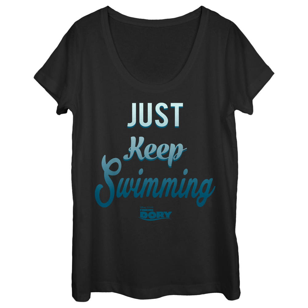 Finding Dory Women's Finding Dory Just Keep Swimming Motto  Scoop Neck