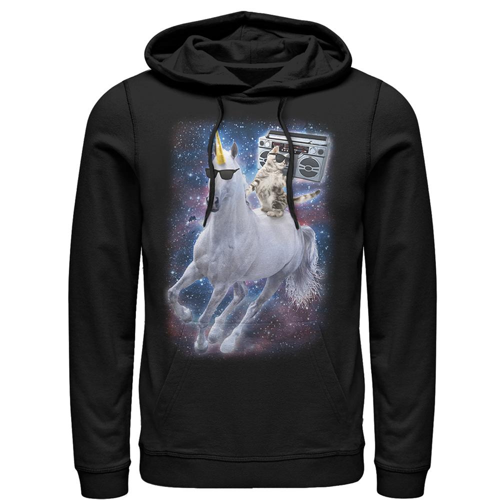 Lost Gods Men's Lost Gods Boombox Cat and Unicorn Space Song  Pull Over Hoodie