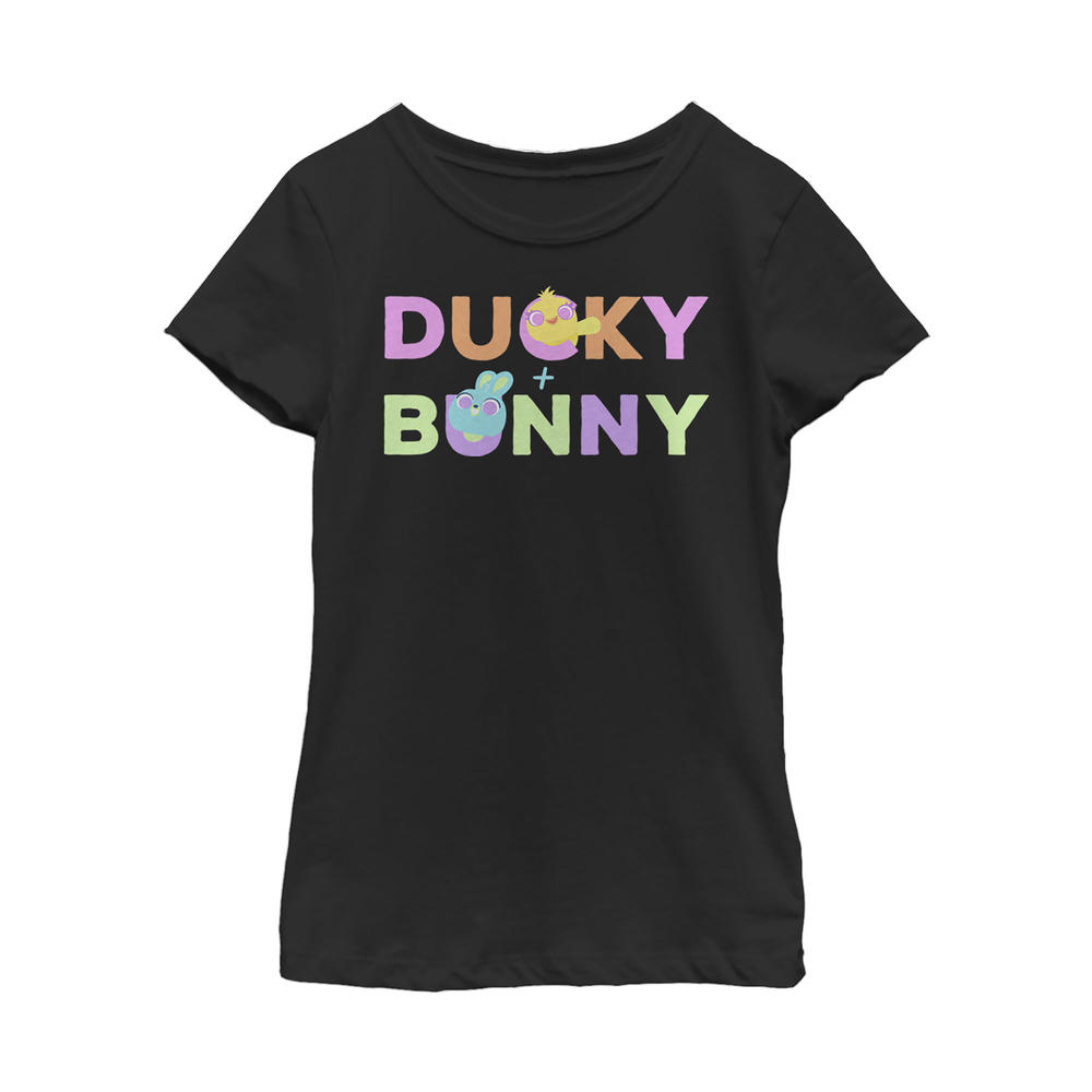Disney Girl's Toy Story Ducky & Bunny Rainbow Text  Graphic T-Shirt