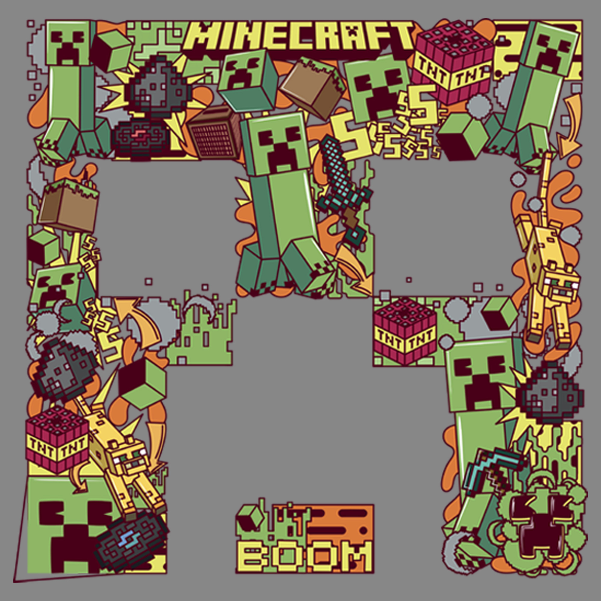 Minecraft Layered Collage Boy's Minecraft Creeper Collage Performance Graphic Tee