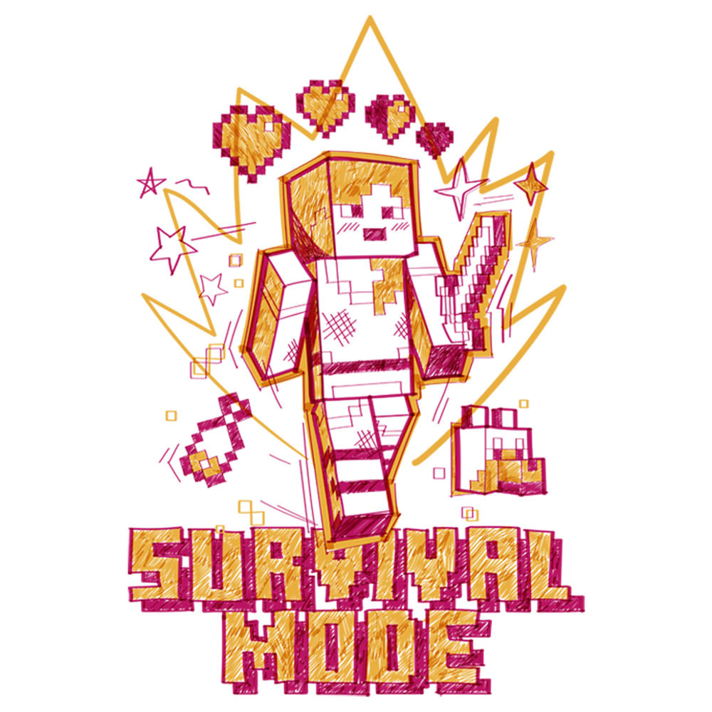 Minecraft Girl's Minecraft Survival Mode Sketch  Graphic T-Shirt