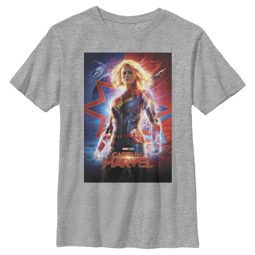 Marvel Boy's Marvel Captain Marvel Electric Poster  Graphic Tee