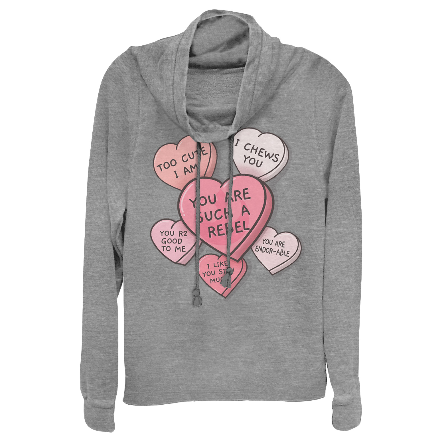 Star Wars Junior's Star Wars Valentine Galactic Candy Hearts  Cowl Neck Sweatshirt