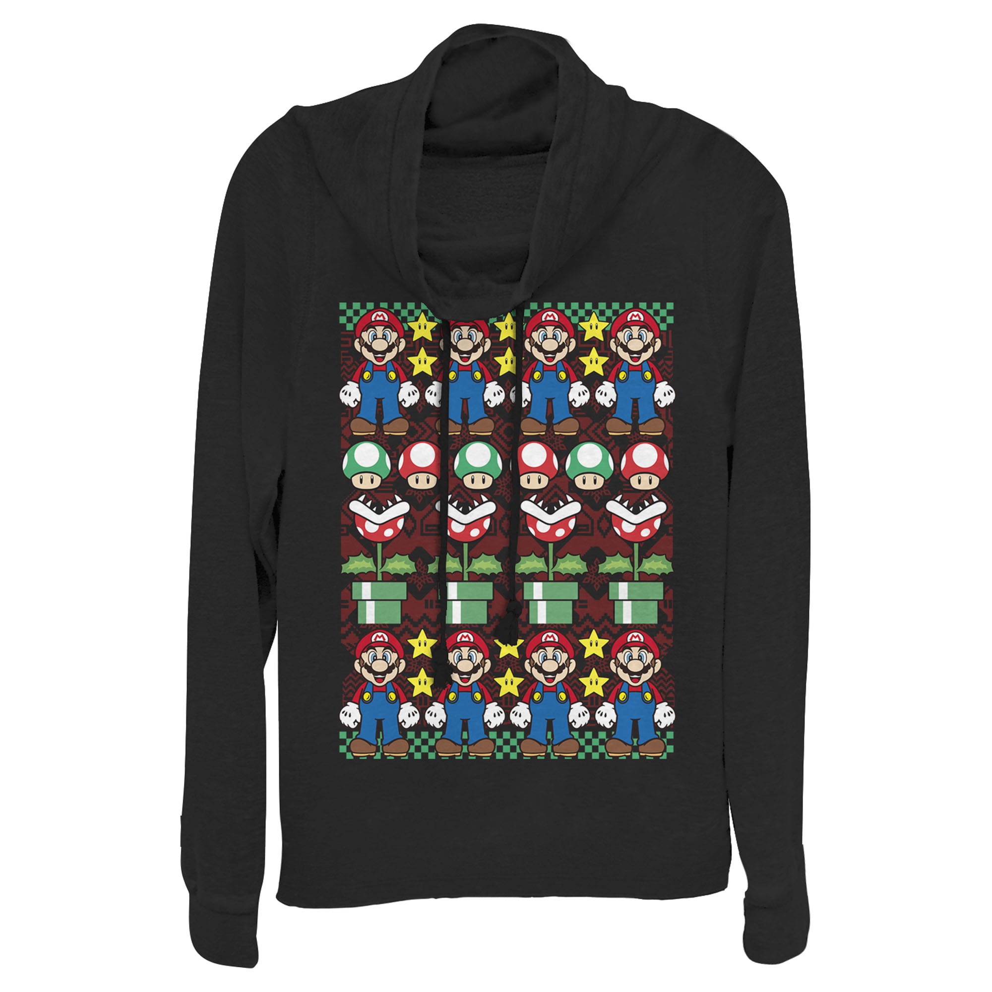 Nintendo Junior's Nintendo Ugly Christmas Mario  Cowl Neck Sweatshirt