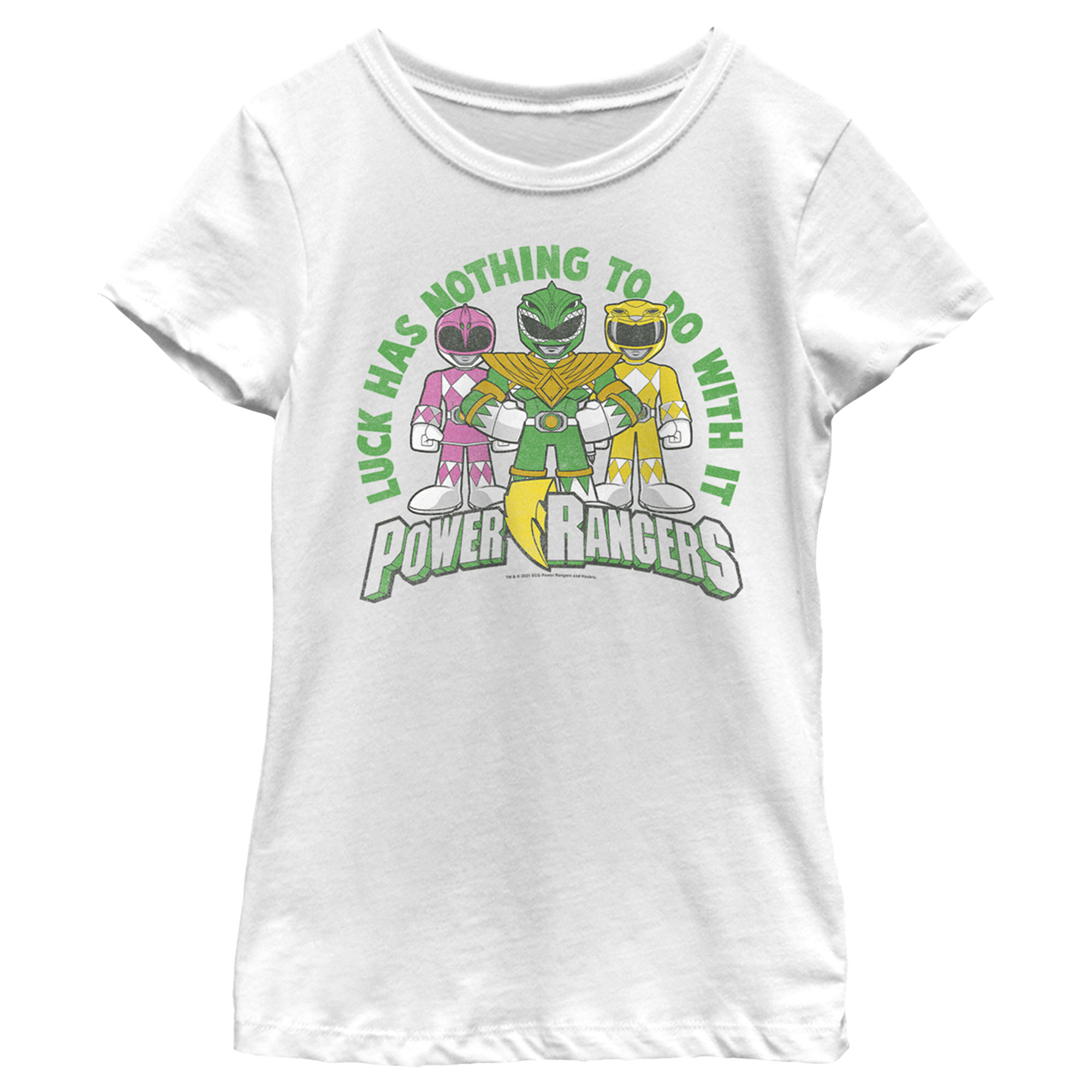 Power Rangers Girl's Power Rangers St. Patrick's Day Luck has Nothing to do with It  Graphic Tee
