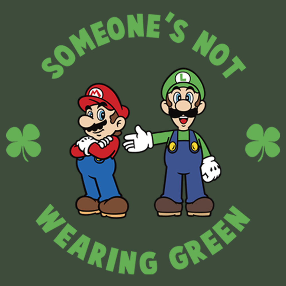 Nintendo Junior's Nintendo Super and Luigi St. Patrick's Day Not Wearing Green  Festival Muscle Graphic Tee