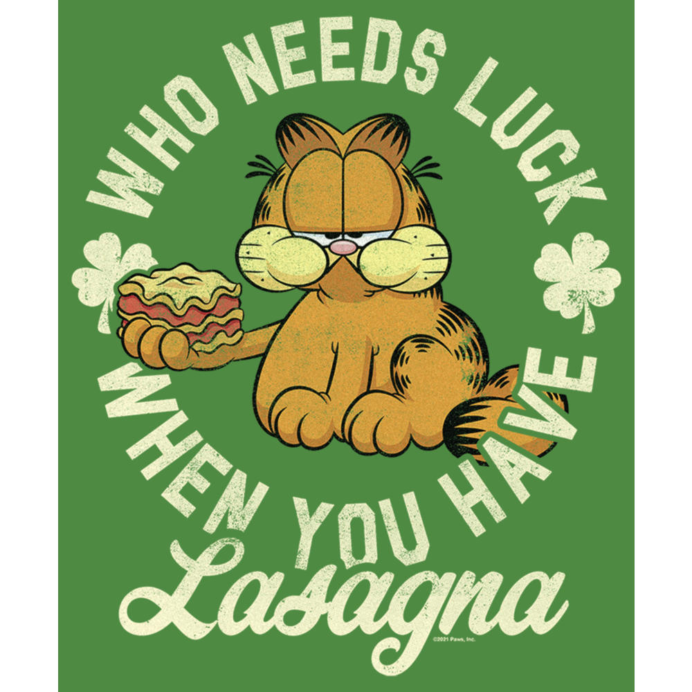 Garfield Men's Garfield St. Patrick's Day Who needs Luck when You have Lasagna  Graphic T-Shirt