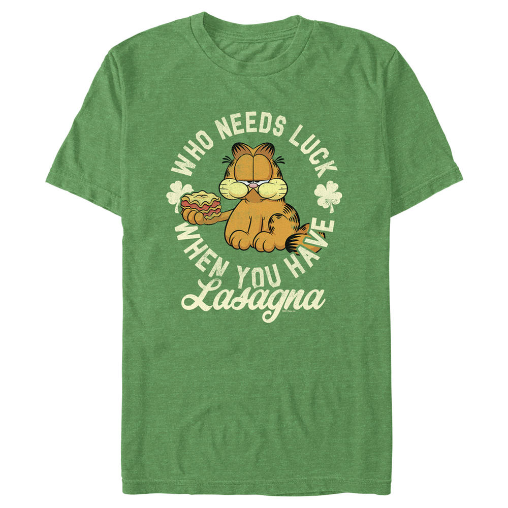 Garfield Men's Garfield St. Patrick's Day Who needs Luck when You have Lasagna  Graphic T-Shirt