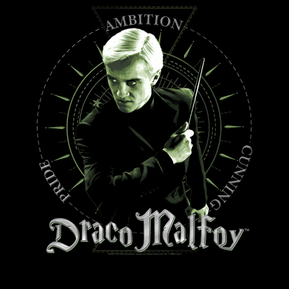 HARRY POTTER Men's Harry Potter Draco Malfoy Pride, Ambition, and Cunning  Graphic T-Shirt