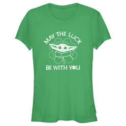Star Wars Junior's Star Wars: The Mandalorian St. Patrick's Day Grogu May the Luck be with You Distressed  Graphic Tee