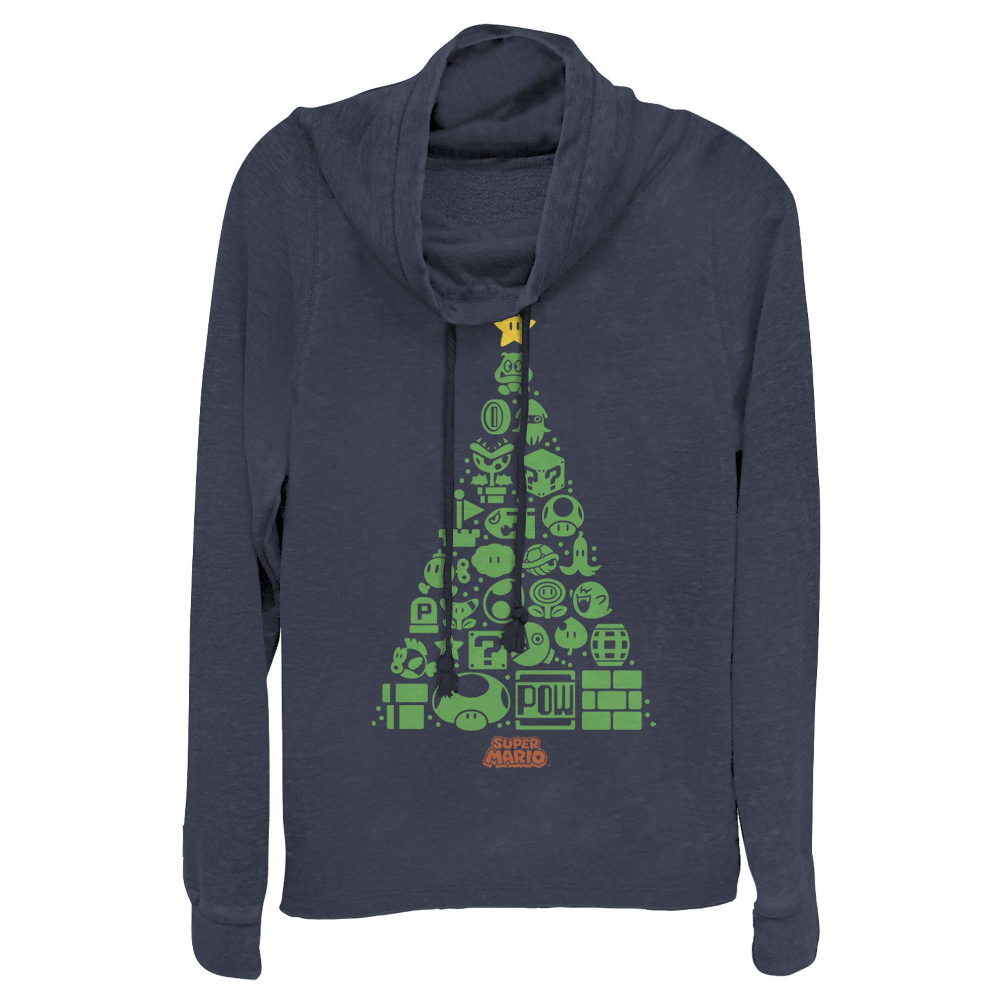 Nintendo Junior's Nintendo Christmas Tree Mosaic  Cowl Neck Sweatshirt