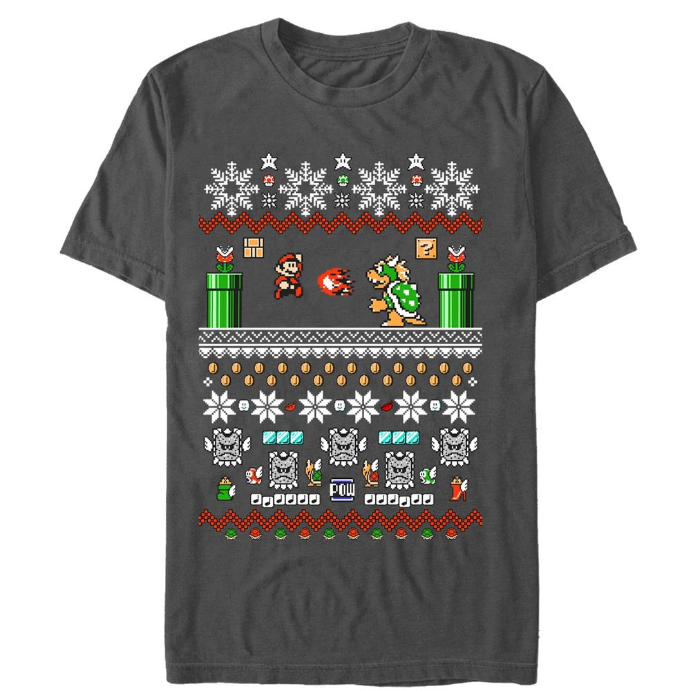 Nintendo Men's Nintendo Ugly Christmas Mario and Bowser  Graphic T-Shirt